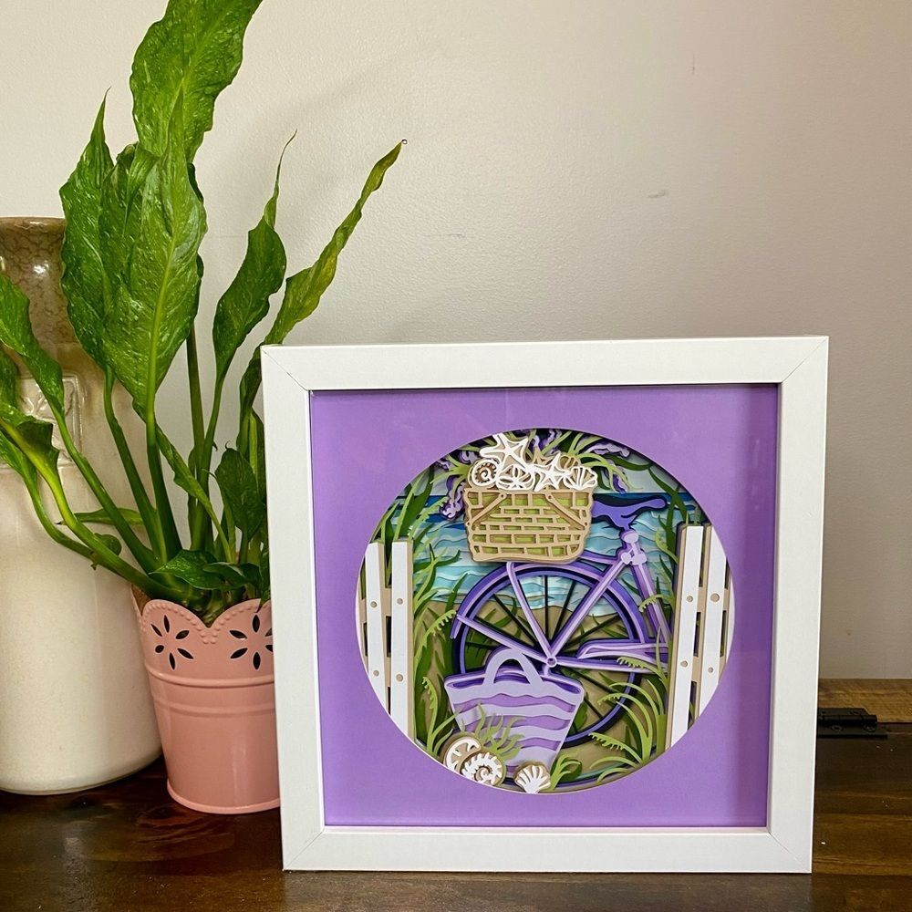 3D Purple Beach Bike Shadowbox